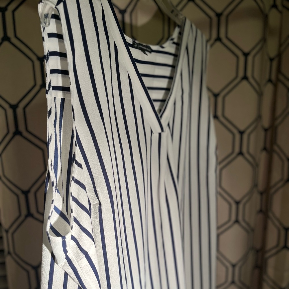 Adrianna Papell 3XL White with Blue Stripes Tank Top